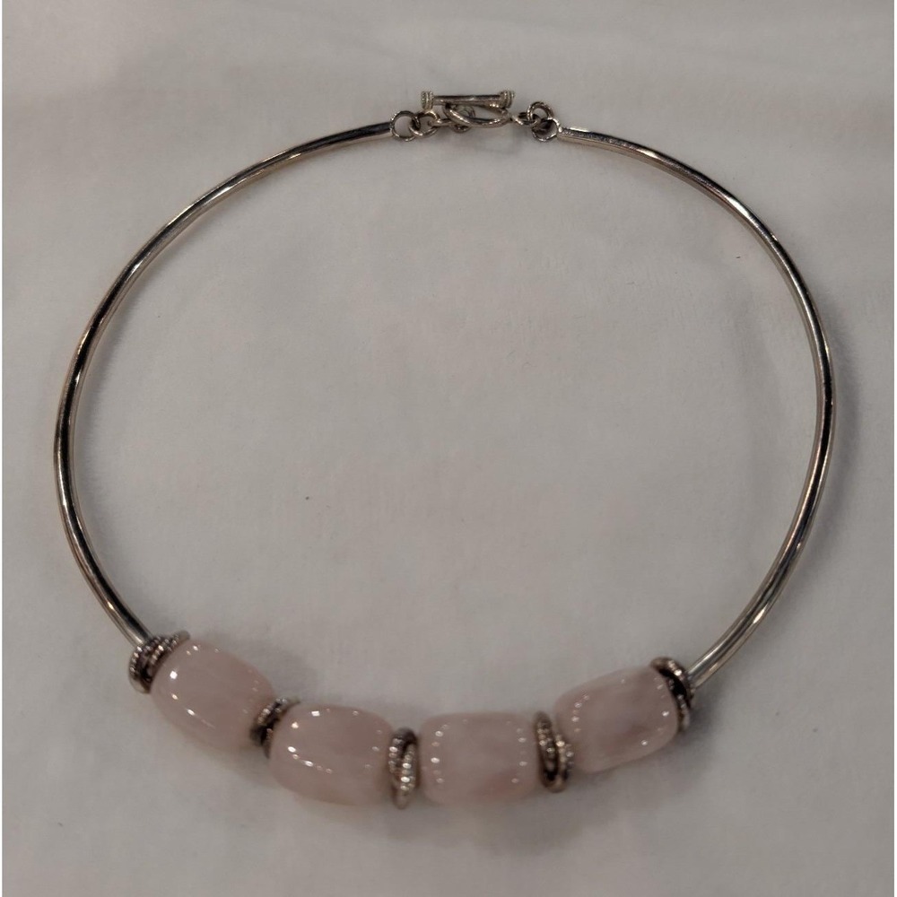 Silpada N1072 Sterling 925 Rose Quartz Torque Collar Necklace Toggle Clasp 15"